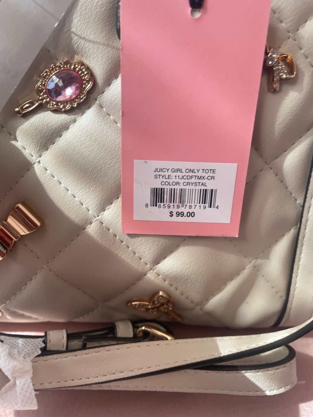 Juicy Couture Cream Quilted Satchel with Gold Charm Accents - Picture 2 of 8